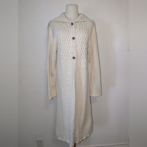 Cream Knit Long Line Cardigan Coat